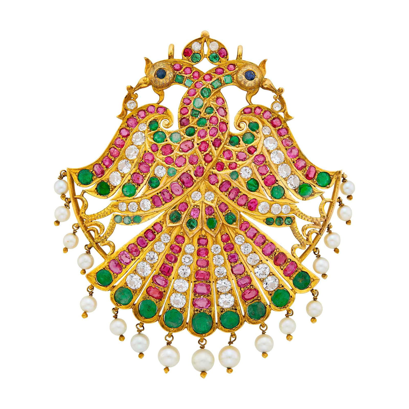 Indian Gold, Gem-Set and Cultured Pearl Pendant (1 of 1)