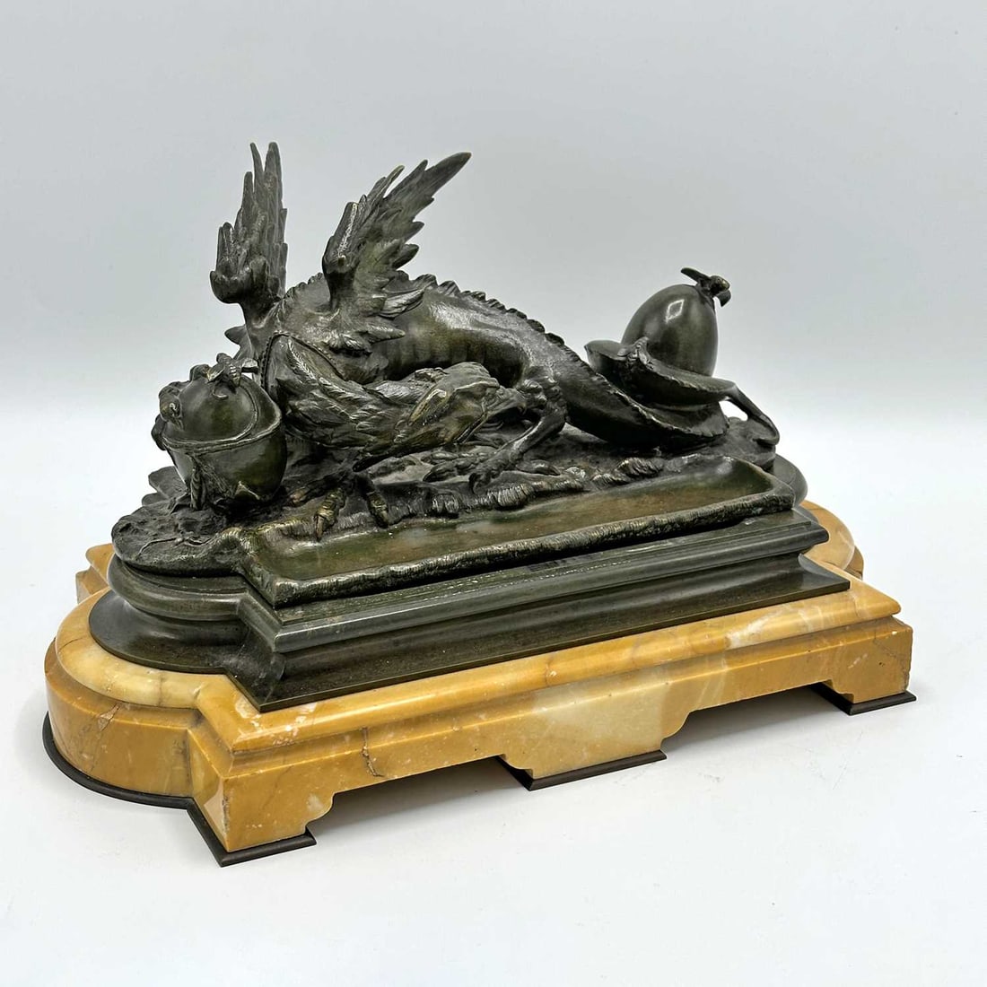 Patinated Bronze and Siena Marble Inkwell (1 of 8)