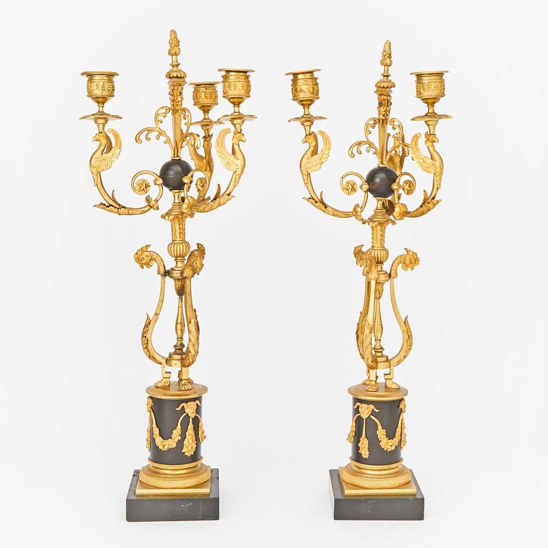 Pair of Empire Gilt-Bronze Three-Light Candleabra (1 of 4)