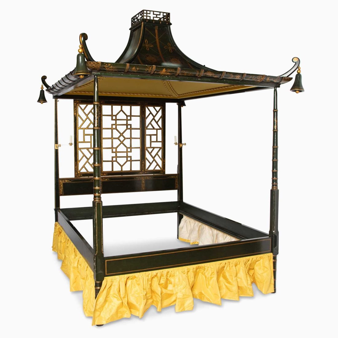 George III Style Gilt Chinoiserie Decorated and Green Painted Canopy Bed (1 of 7)