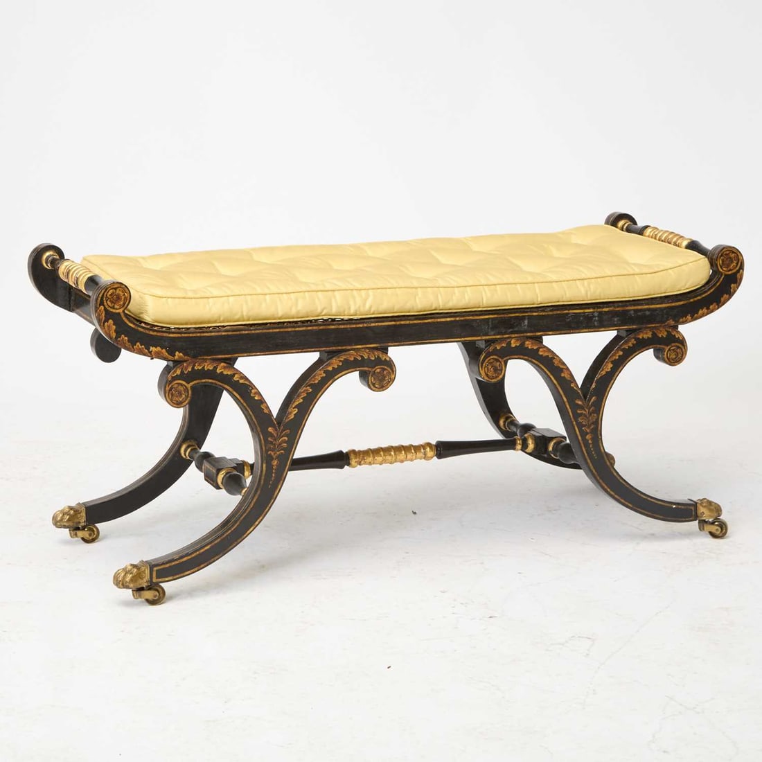 Regency Gilt Decorated Black Painted Bench (1 of 8)