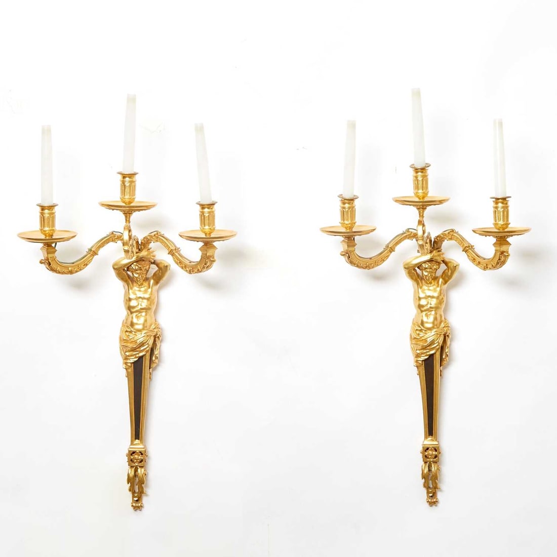 Pair of Regence` Style Ormolu and Patinated Bronze Figural Three-Light Wall Sconces (1 of 3)