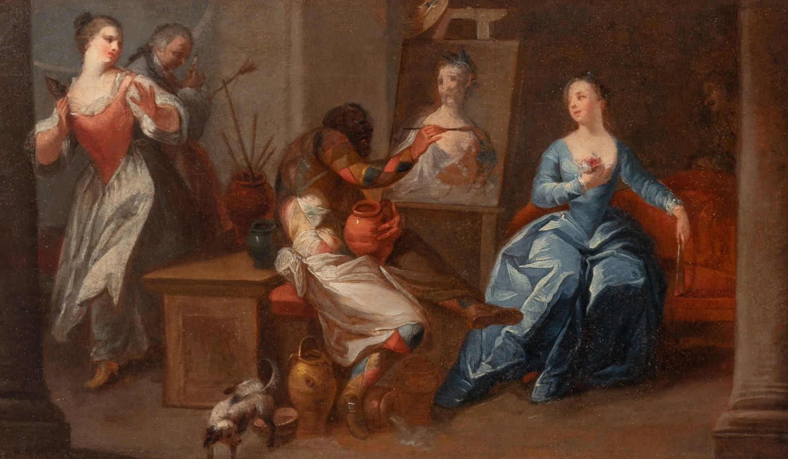 Giovanni Domenico Ferretti: Italian, 1692-1766Harlequin the Painter, with an Allegory of TruthOi