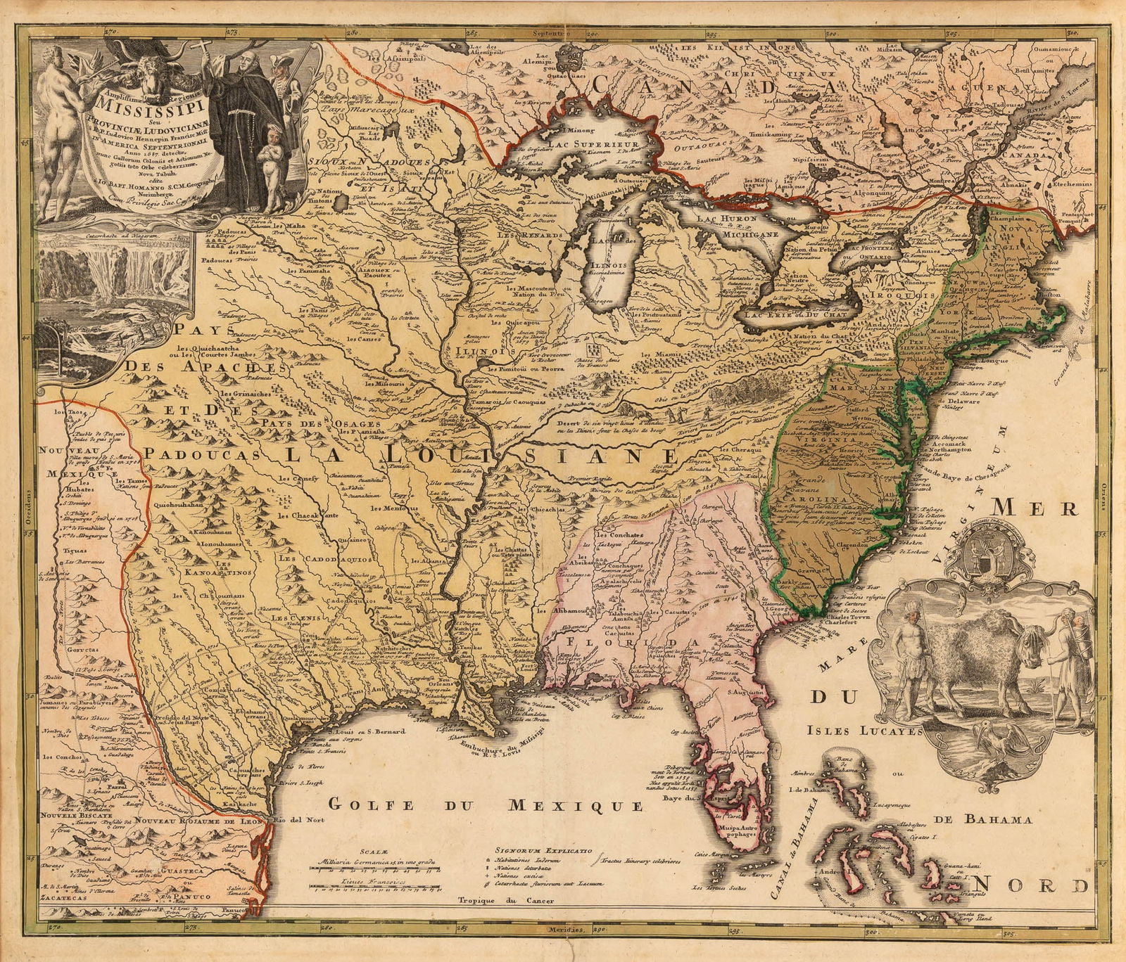 Hohmann's Map of Mississippi, based on reports from the voyages of Jesuit missionary Louis Hennepin (1 of 1)
