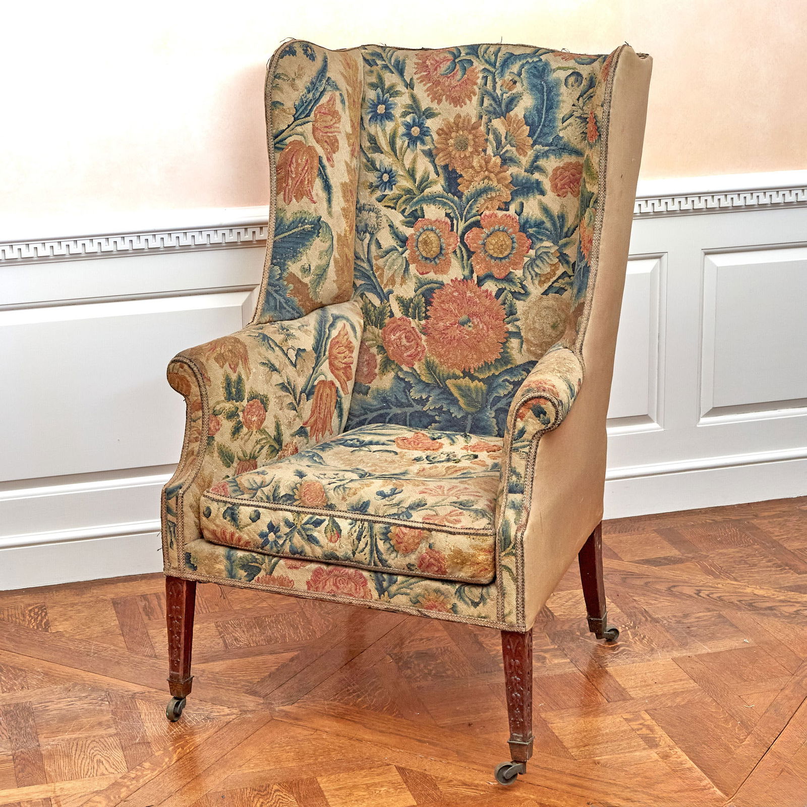 George III Style Needlework-Upholstered Mahogany Wing Armchair (1 of 5)