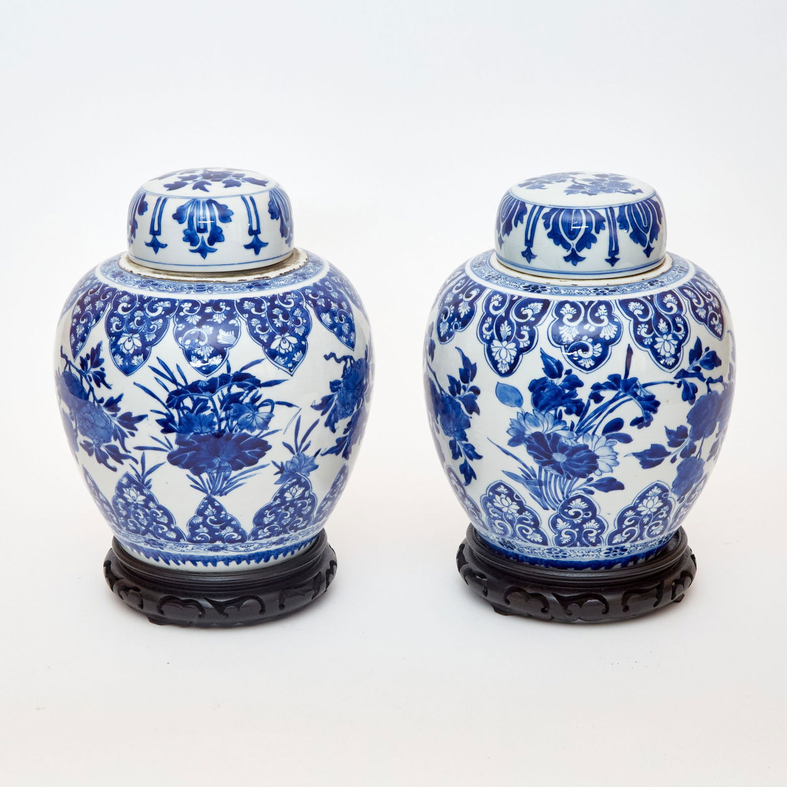 Pair of Chinese Blue and White Porcelain Covered Jars Kangxi Period (1 of 5)