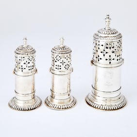 Set of Three William & Mary Sterling Silver Casters John Sutton, London, 1690