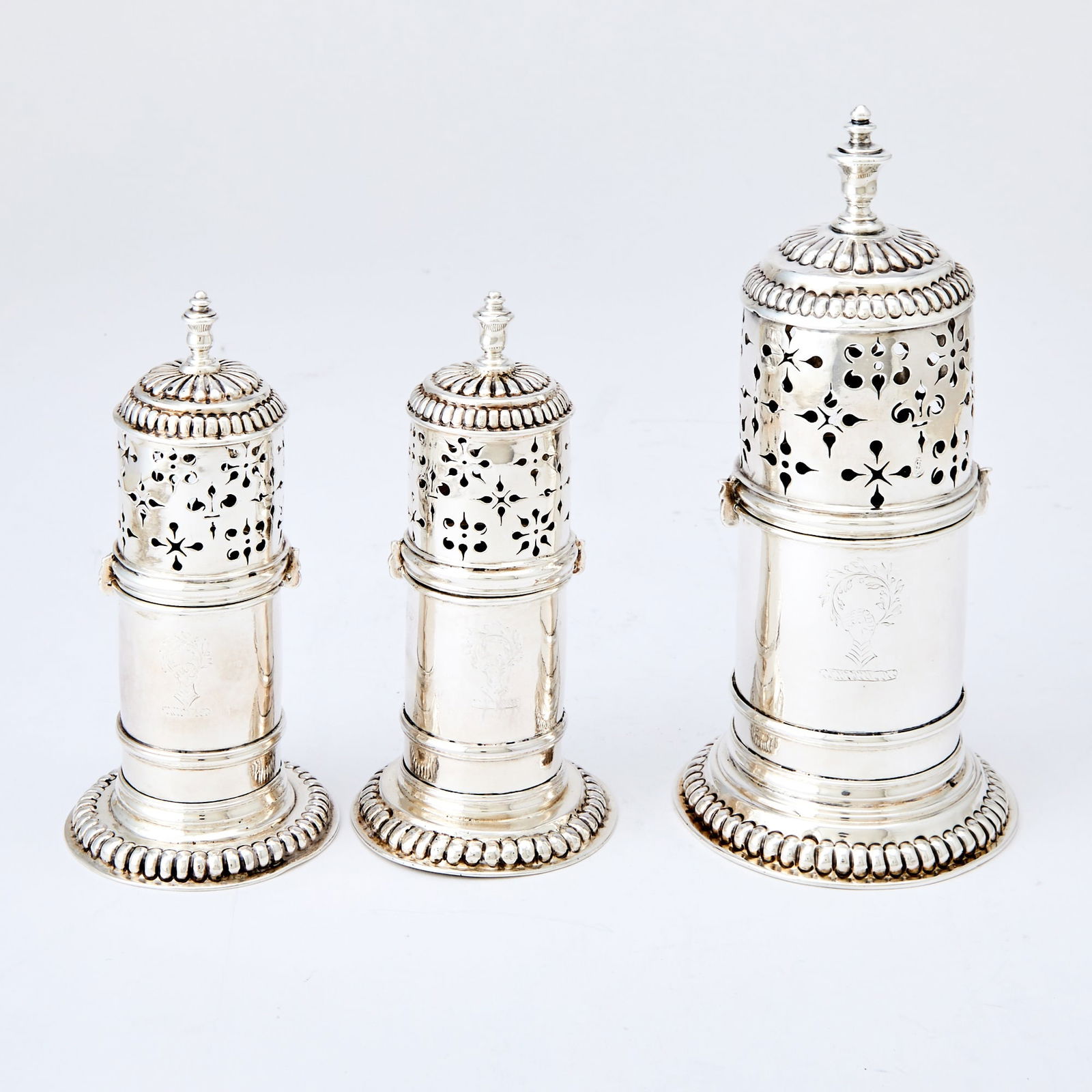 Set of Three William & Mary Sterling Silver Casters John Sutton, London, 1690