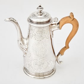 George II Sterling Silver Coffee Pot Peter Archambo, London, 1737