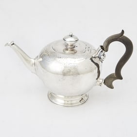 George II Sterling Silver Bullet-Form Teapot Benjamin West, London, 1737