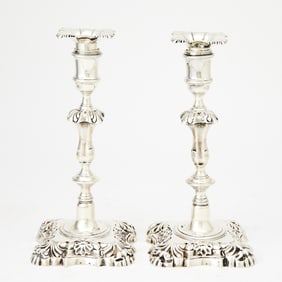 Pair of George II Sterling Silver Candlesticks John Priest, London, 1750