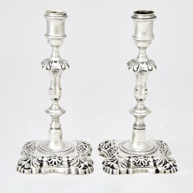 Pair of George V Sterling Silver Candlesticks Crichton Bros., London, 1916