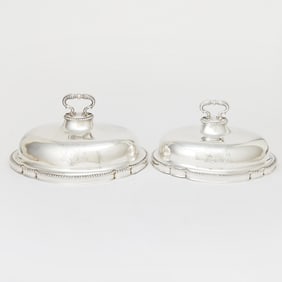 Graduated Pair of George III Sterling Silver Meat Domes Parker & Wakelin, London, 1776