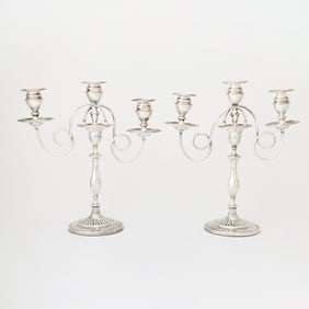 Pair of George III Sterling Silver Candlesticks with Silver Plated Branches