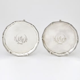 Pair of George III Sterling Silver Footed Salvers Richard Rugg, London, 1777