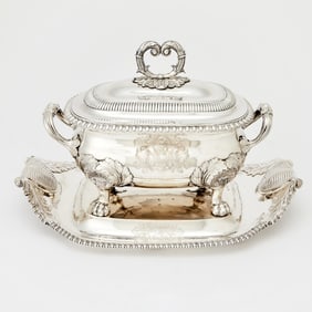 George IV Sterling Silver Covered Soup Tureen on Stand Benjamin Smith, London, 1820