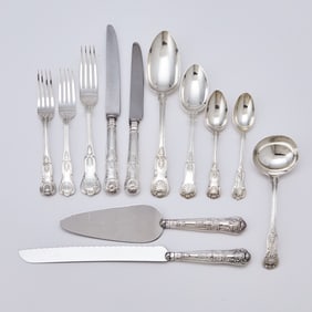 Assembled English Sterling Silver "King's" Pattern Flatware Service Largely Robert Wallis, London,