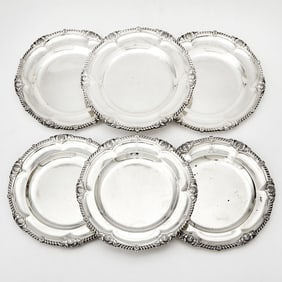 Set of Six Victorian Sterling Silver Dinner Plates