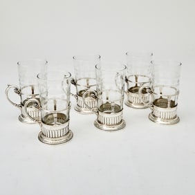 Set of Six Victorian Sterling Silver Tea Glass Holders Walter & John Barnard, London, 1880/1881