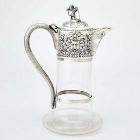 Victorian Sterling Silver Mounted Glass Claret Jug Charles Boyton, London, 1893