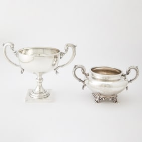 Victorian Sterling Silver Sugar Bowl and a George V Sterling Silver Two Handled Cup