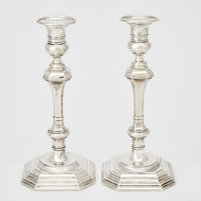 Pair of George VI Sterling Silver Candlesticks Thomas Bradbury & Sons, Sheffield, 1947