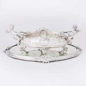 Continental Silver Plated Centerpiece and Mirror Plateau Late 19th/ early 20th century