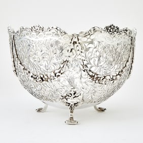 Dutch Pierced Silver and Glass Centerpiece Bowl Late 19th/early 20th century