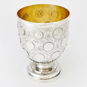 Numismatic Interest: German Silver Coin Set Wine Cooler J. Wagner & Sohn, early 20th century