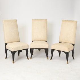 Set of Three Late Louis XIV Ebonized Side Chairs