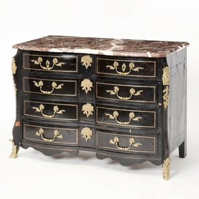 Régence Gilt-Bronze Mounted and Brass-Inlaid Ebonized Commode