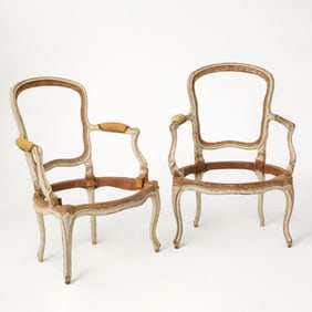 Pair of Louis XV Painted Fauteuils en Cabriolet