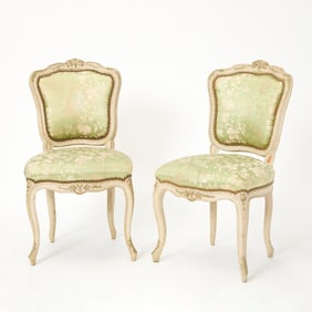 Pair of Louis XV Polychrome-Painted Side Chairs en Cabriolet