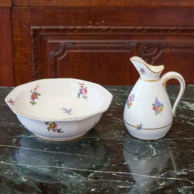 Vincennes Porcelain Ewer and a Sèvres Decagonal Basin