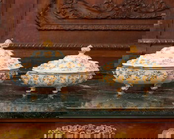 Two Moustiers Faience footed Tureens and Covers