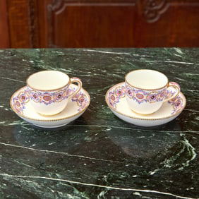 Pair of Sèvres Porcelain 'Frises Riches' Cups and Saucers (Gobelet Bouillard)