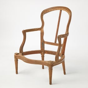 Louis XV/ XVI Transitional Walnut Bergère en Cabriolet