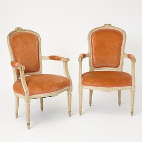 Pair of Louis XVI Painted Fauteuils en Cabriolet