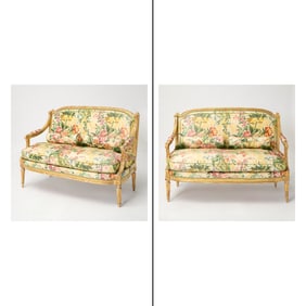 Pair of Louis XVI Giltwood Canapés, one stamped Delaporte