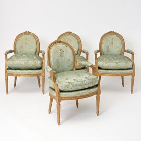 Set of Four Louis XVI Giltwood Fauteuils en Cabriolet