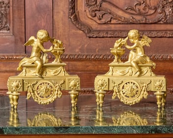 Pair of Louis XVI Gilt Bronze Figural Chenets