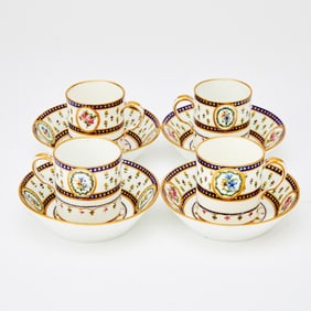 Group of Four Sèvres Bombelle Cups and Saucers
