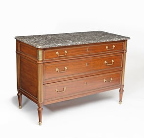 Louis XVI Brass-Mounted and Inlaid Mahogany Commode
