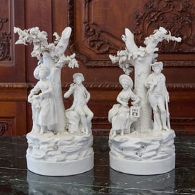 Pair of Paris (Locre) Biscuit Porcelain Figure Groups Emblematic of Liberty and Matrimony