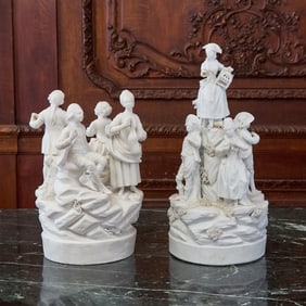 Paris (Locre) Biscuit Porcelain Figure Group Emblematic of Matrimony and a French Group of Musicians