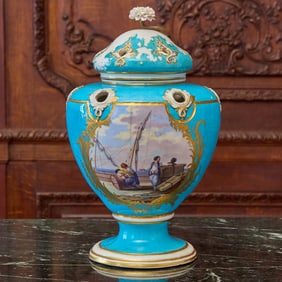 Large Sèvres Porcelain (Later-Decorated) Turquoise-Ground Potpourri Vase