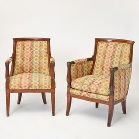 Restauration Mahogany Fauteuil and Bergère