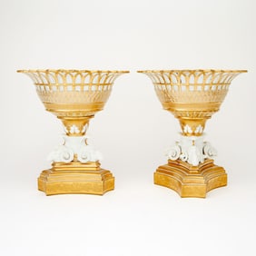 Pair of Paris Porcelain Gilt-Decorated Baskets First half 19th century