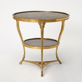 Louis XVI Style Two-Tier Gilt-Bronze Black Marble Gueridon