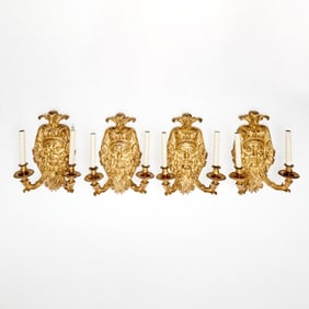 Set of Four Régence Style Gilt-Bronze Two-Branch Wall-Lights